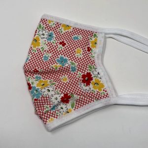 Tie Back Mask - Floral Cross Hatch (red)