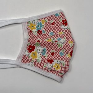 Tie Back Mask - Floral Cross Hatch (red)