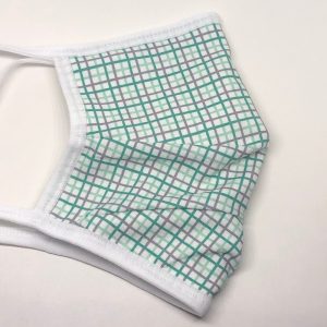 Tie Back Mask - Plaid (green, grey, white)
