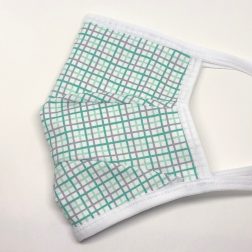 Tie Back Mask - Plaid (green, grey, white)