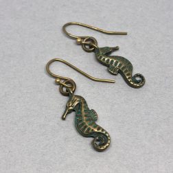 Seahorse Verdigris Brass Earrings