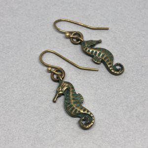 Seahorse Verdigris Brass Earrings