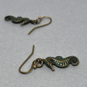 Seahorse Verdigris Brass Earrings