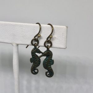 Seahorse Verdigris Brass Earrings