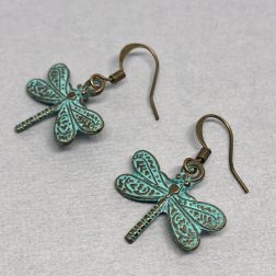Dragonfly Verdigris Brass Earrings