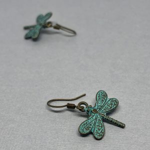 Dragonfly Verdigris Brass Earrings