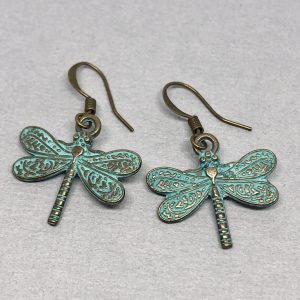 Dragonfly Verdigris Brass Earrings