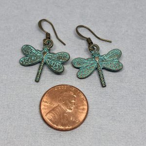 Dragonfly Verdigris Brass Earrings