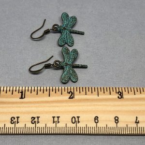 Dragonfly Verdigris Brass Earrings