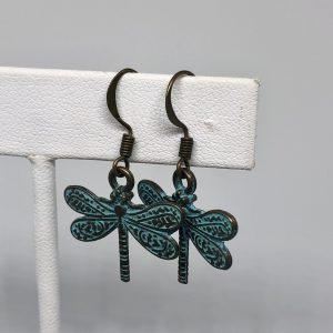 Dragonfly Verdigris Brass Earrings