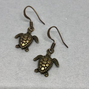 Antiqued Brass Turtle Earrings