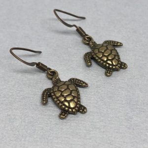 Antiqued Brass Turtle Earrings