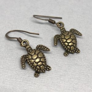 Antiqued Brass Turtle Earrings