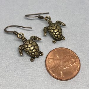 Antiqued Brass Turtle Earrings