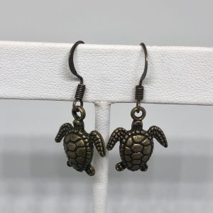 Antiqued Brass Turtle Earrings