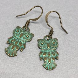 Owl Verdigris Brass Earrings