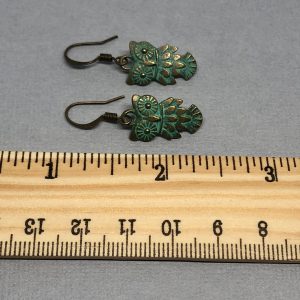 Owl Verdigris Brass Earrings