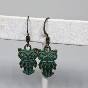 Owl Verdigris Brass Earrings