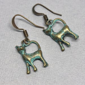 Kitty Verdigris Brass Earrings