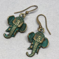Ganesh Elephant Verdigris Brass Earrings