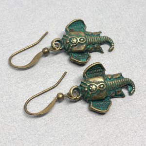 Ganesh Elephant Verdigris Brass Earrings