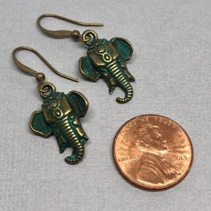 Ganesh Elephant Verdigris Brass Earrings