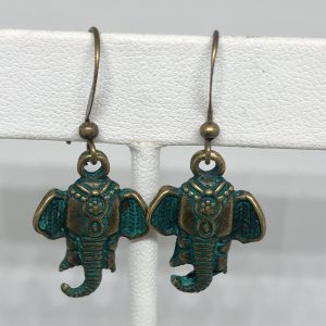Ganesh Elephant Verdigris Brass Earrings