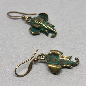Ganesh Elephant Verdigris Brass Earrings